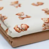 Jersey Katoen Digitale Print - Slapende Teddybeer Beige