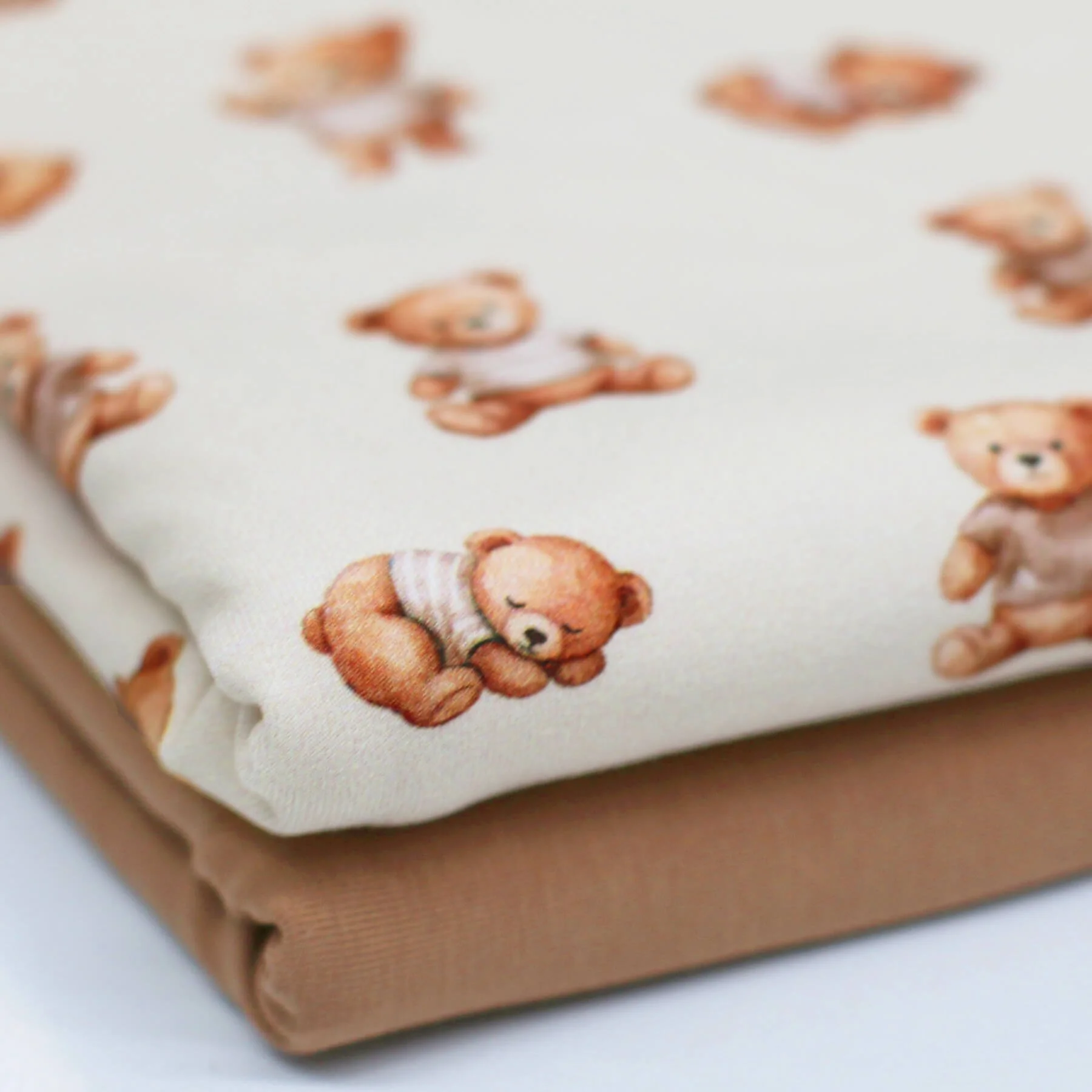 Jersey Katoen Digitale Print - Slapende Teddybeer Beige