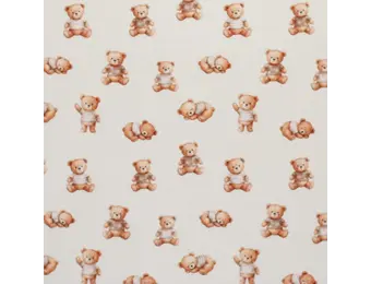 Jersey Katoen Digitale Print - Slapende Teddybeer Beige