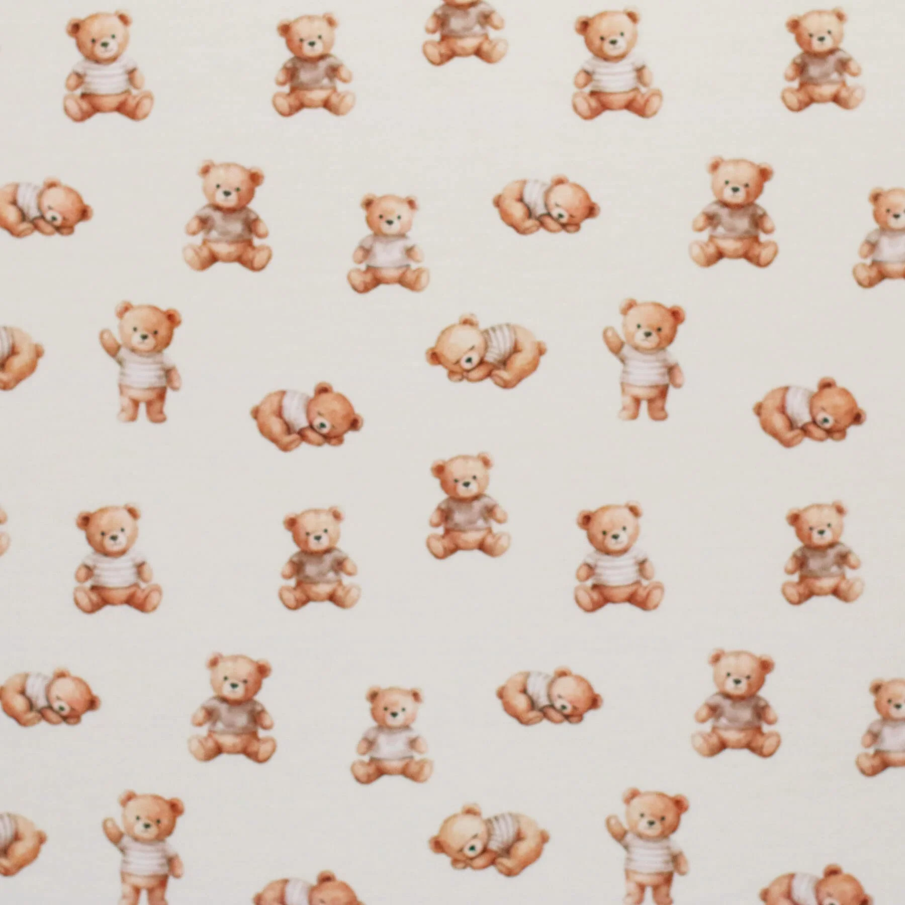 Jersey Katoen Digitale Print - Slapende Teddybeer Beige
