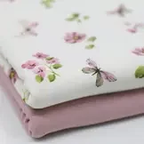 Jersey Katoen Digitale Print - Vlindertuin Oud Roze