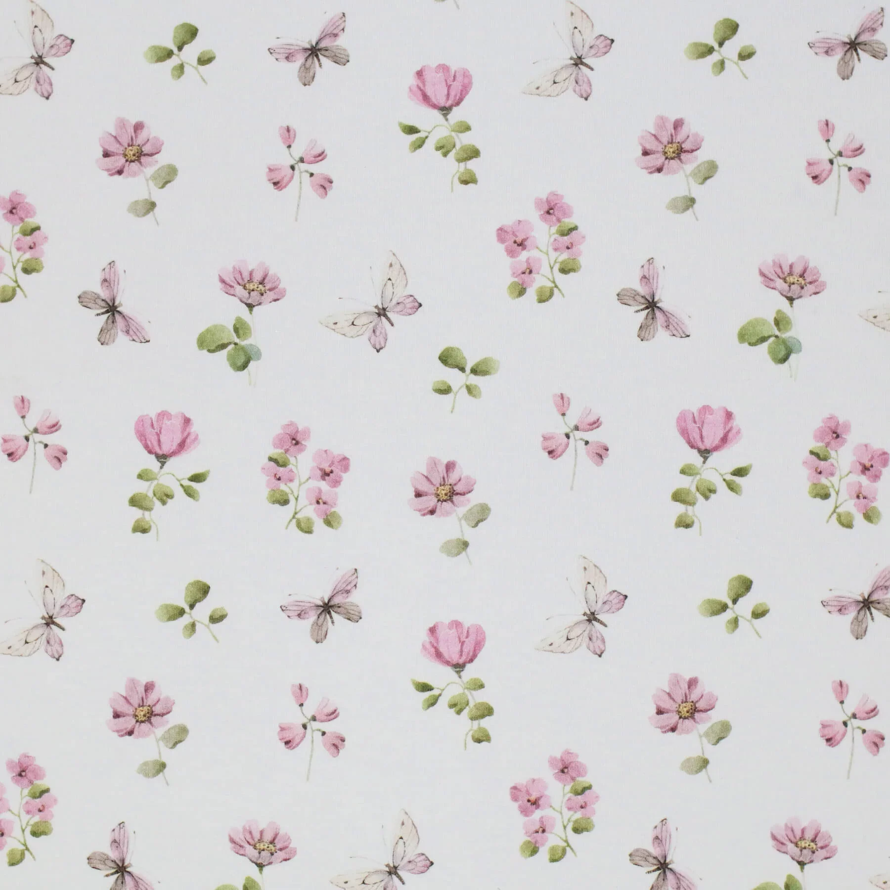 Jersey Katoen Digitale Print - Vlindertuin Oud Roze