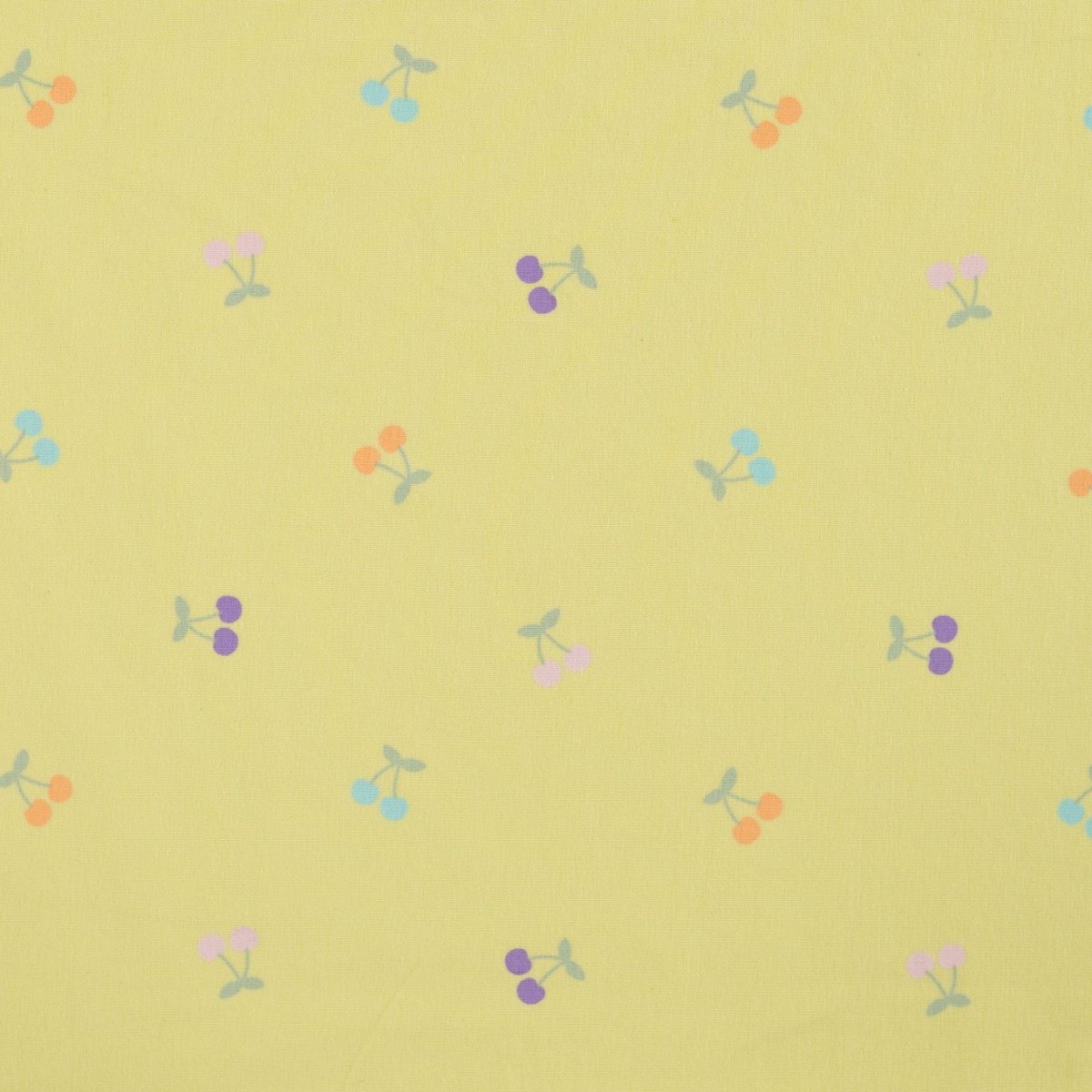 Jersey Katoen Stof Kersjes Zacht Geel – Zacht, Rekbaar & Ademend