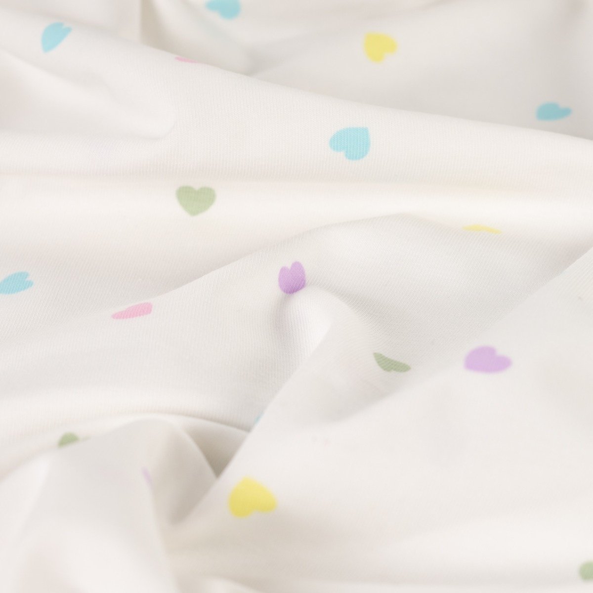 Jersey Katoen Stof Hartjes Ecru – Zacht, Rekbaar & Ademend