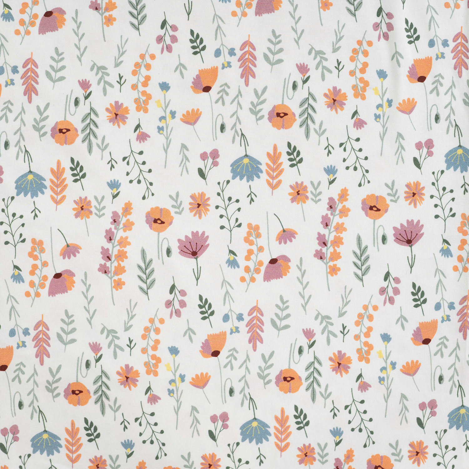 Jersey Katoen Stof Bloemenveld Ecru – Zacht, Rekbaar & Ademend