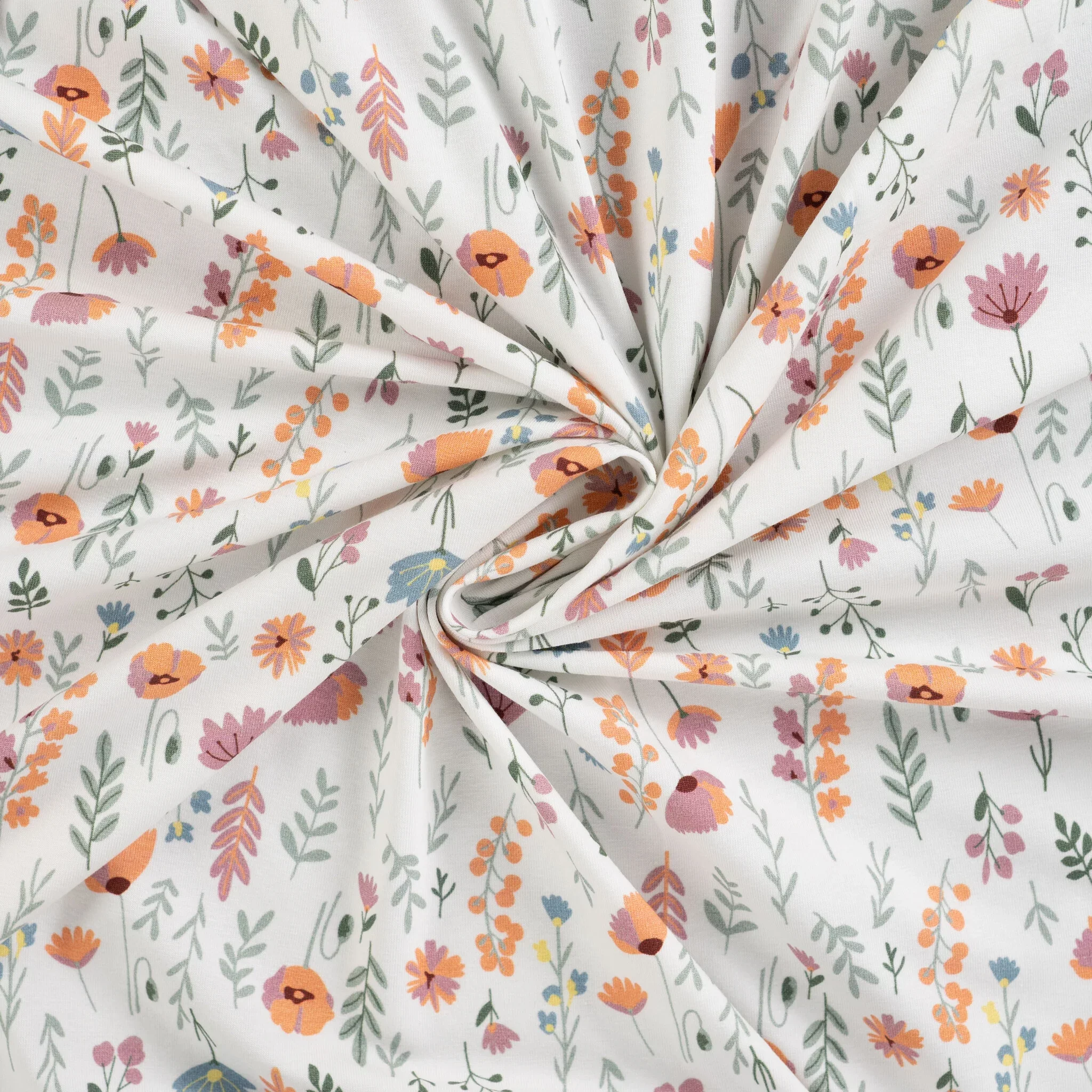 Jersey Katoen Stof Bloemenveld Ecru – Zacht, Rekbaar & Ademend