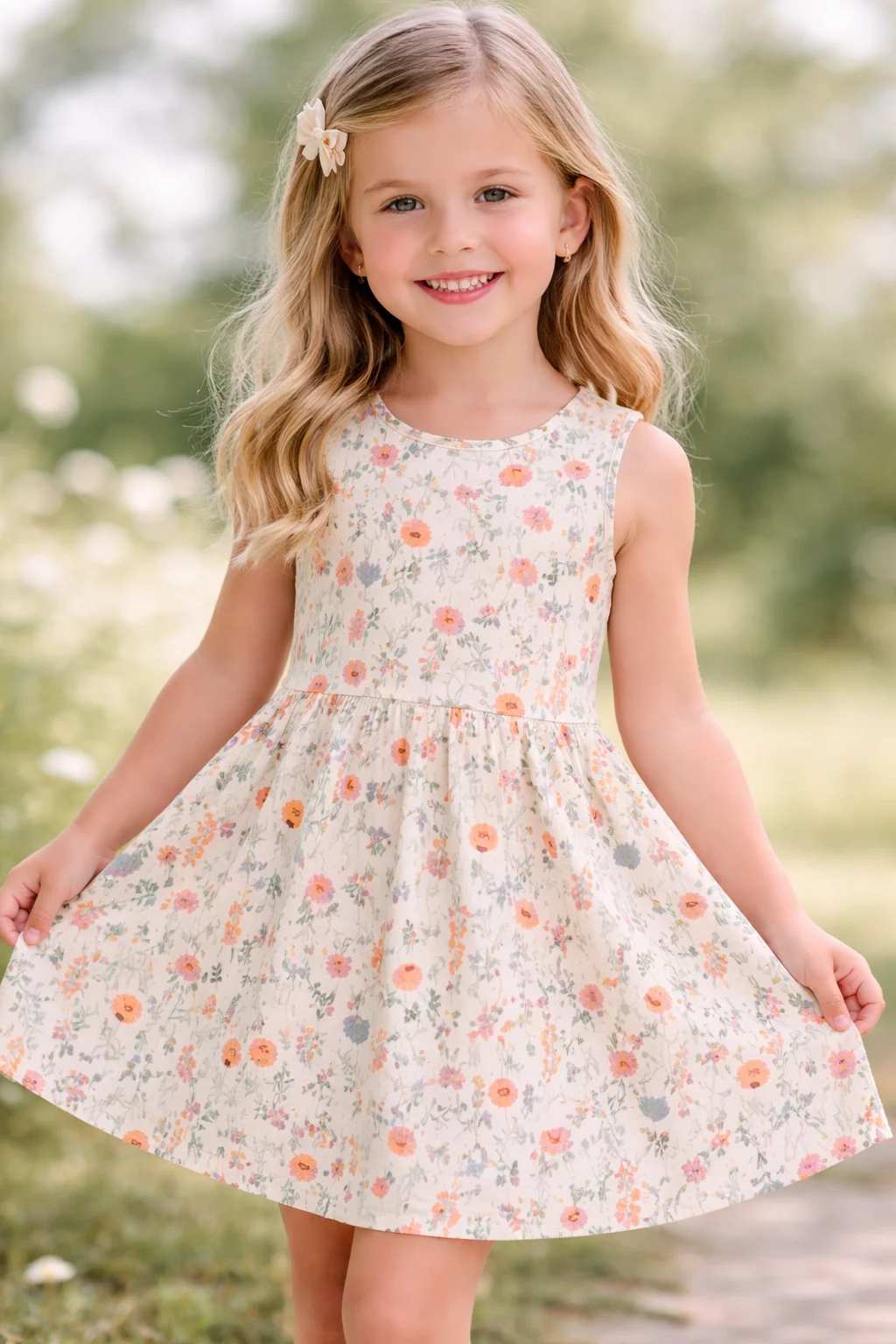 Jersey Katoen Stof Bloemenveld Ecru – Zacht, Rekbaar & Ademend