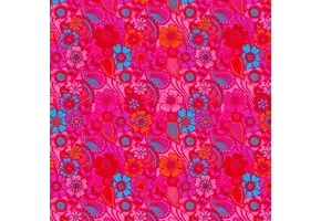 French Terry Stof Vintage Bloemen Fuchsia