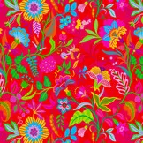 French Terry Stof Vintage Bloemen Rood – Zacht & Rekbaar