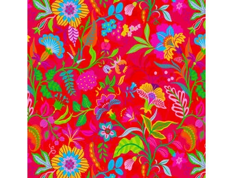 French Terry Stof Vintage Bloemen Rood