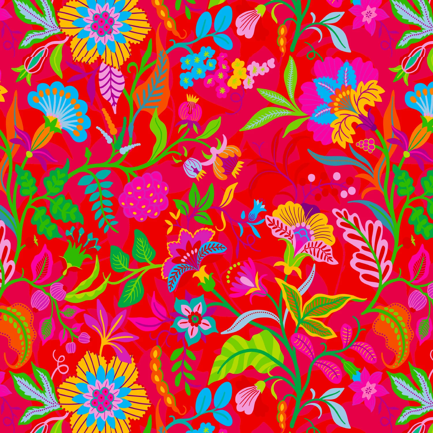 French Terry Stof Vintage Bloemen Rood – Zacht & Rekbaar