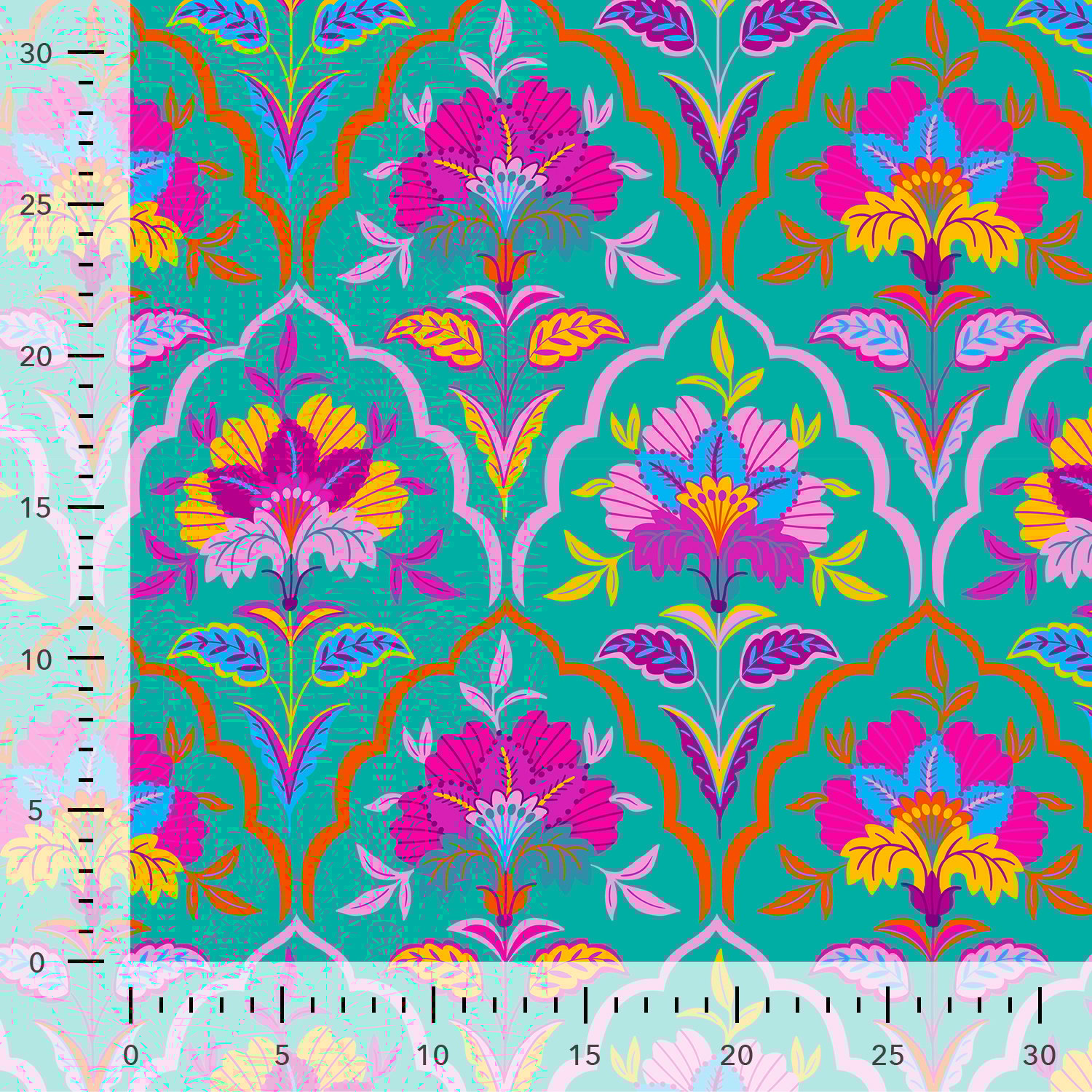 French Terry Stof Vintage Bloemen Light Petrol – Zacht & Rekbaar