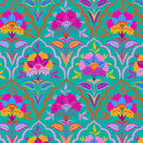 French Terry Stof Vintage Bloemen Light Petrol – Zacht & Rekbaar