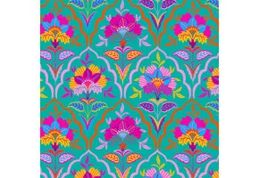 French Terry Stof Vintage Bloemen Light Petrol