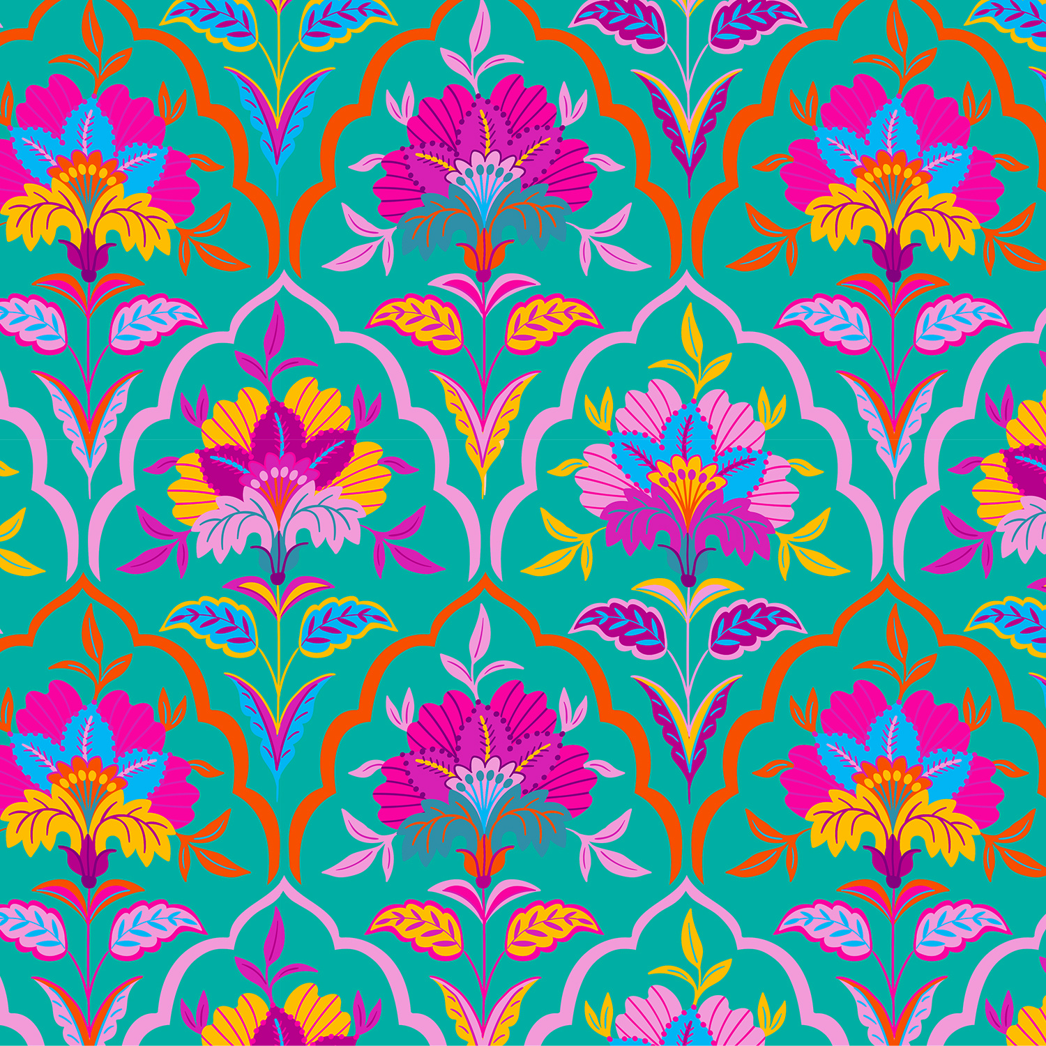 French Terry Stof Vintage Bloemen Light Petrol – Zacht & Rekbaar