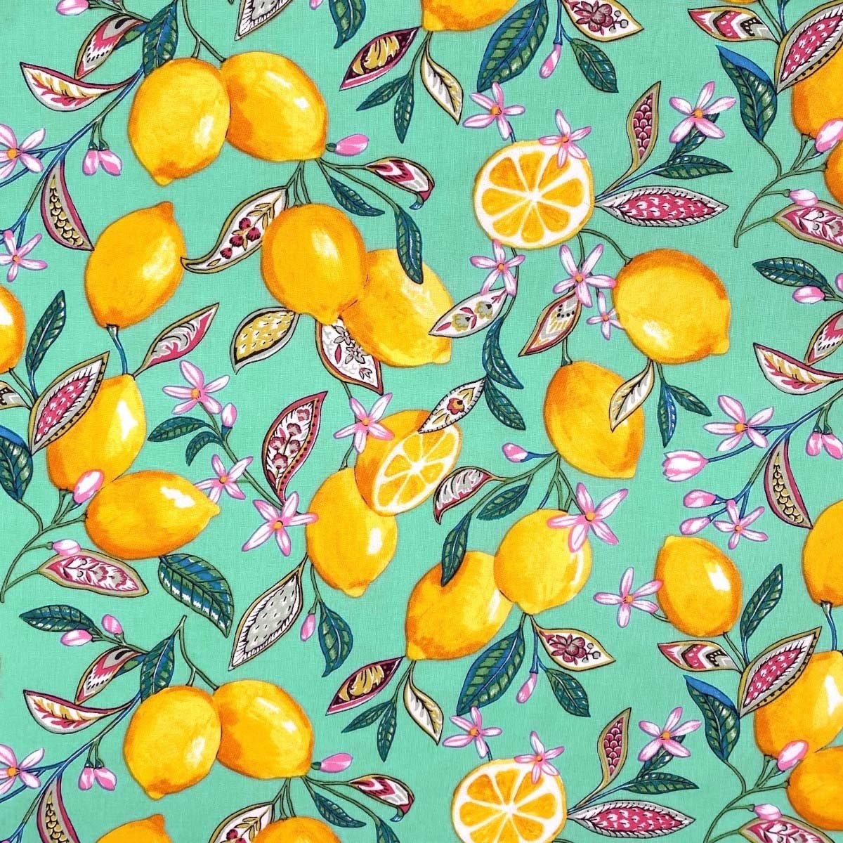Katoen Stof Citroenen Turquoise – Fris, Zomers & Decoratief