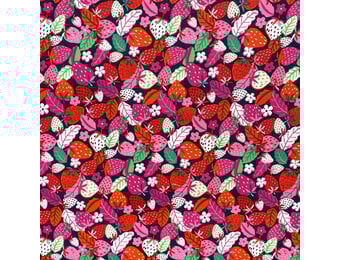 Katoen Stof Aardbeien – Donkerblauw