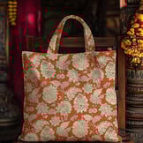 Katoen Stof Sharma Bloemen - Inktblauw - Crème