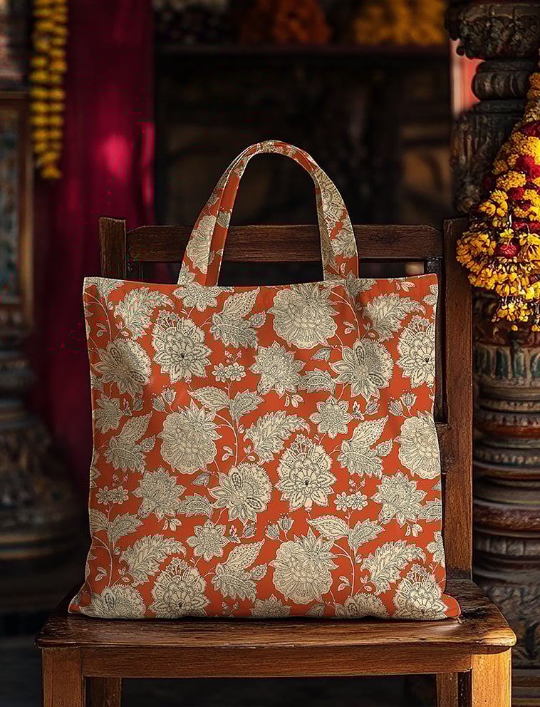 Katoen Stof Sharma Bloemen - Inktblauw - Crème