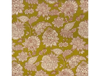 Katoen Stof Sharma Bloemen - Curry - Crème