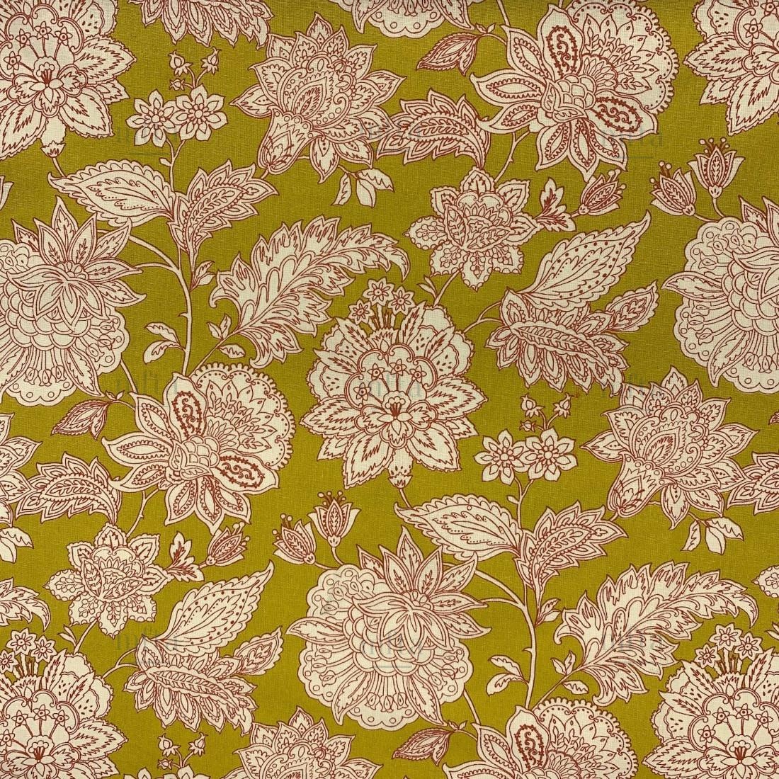 Katoen Stof Sharma Bloemen – Curry - Crème – Fris & Stijlvol