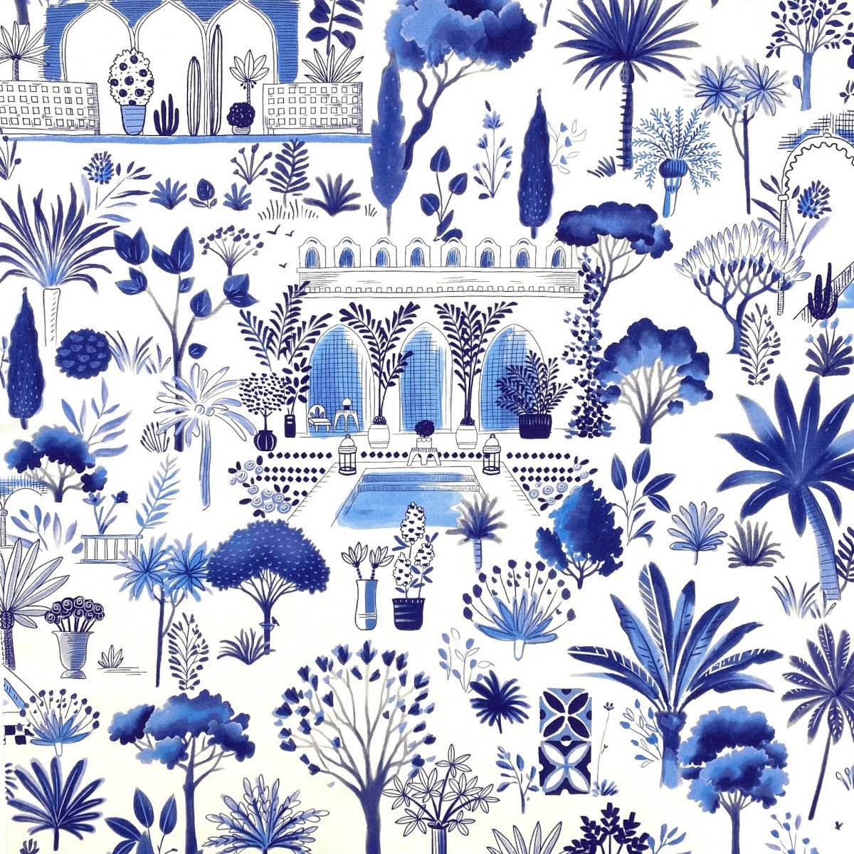 Katoen Canvas Stof Majorelle – Encre | Exotisch & Stijlvol