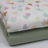 Rib Jersey Stof Veelkleurige Hartjes – Lief & Speels