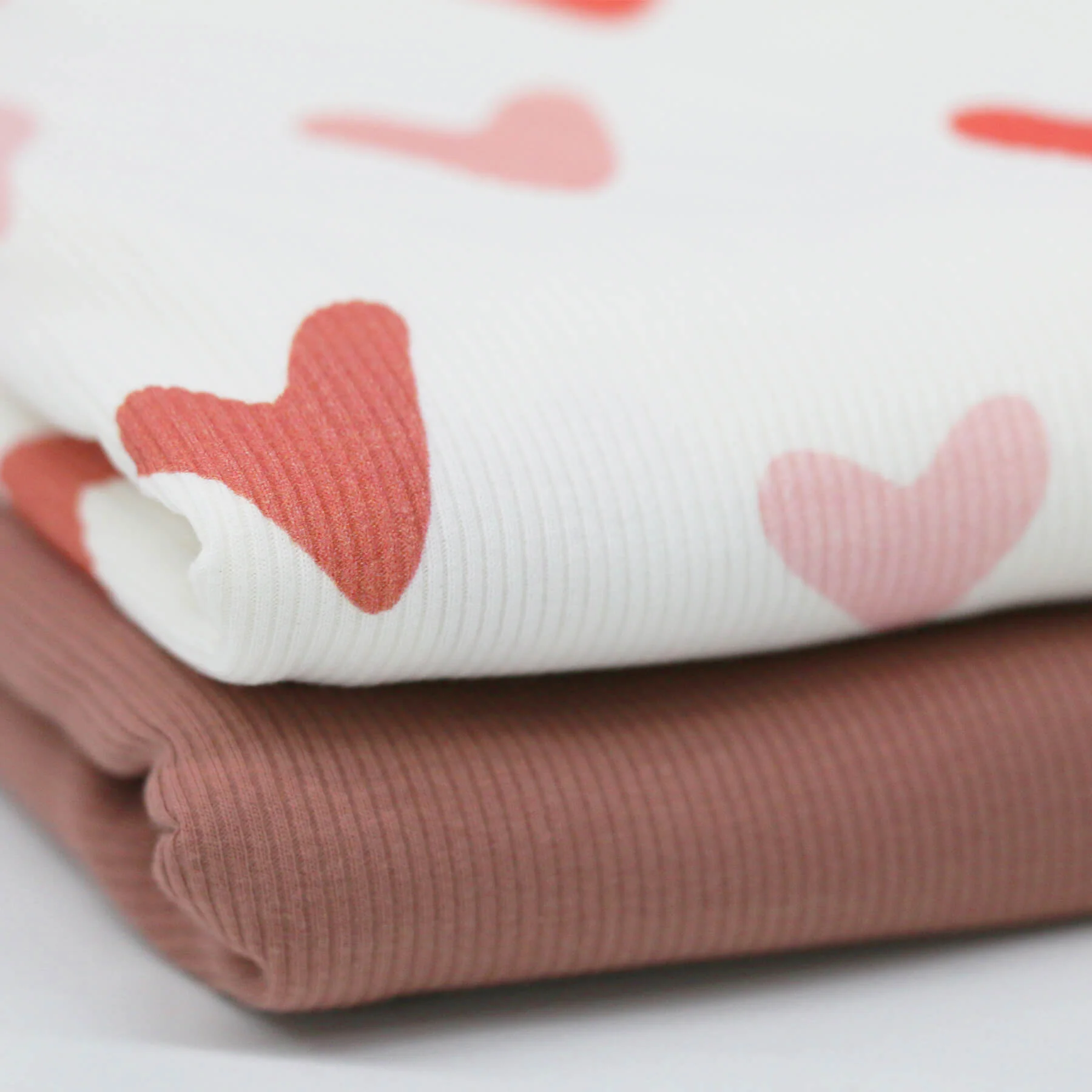 Rib Jersey Stof - Grote Harten Roze