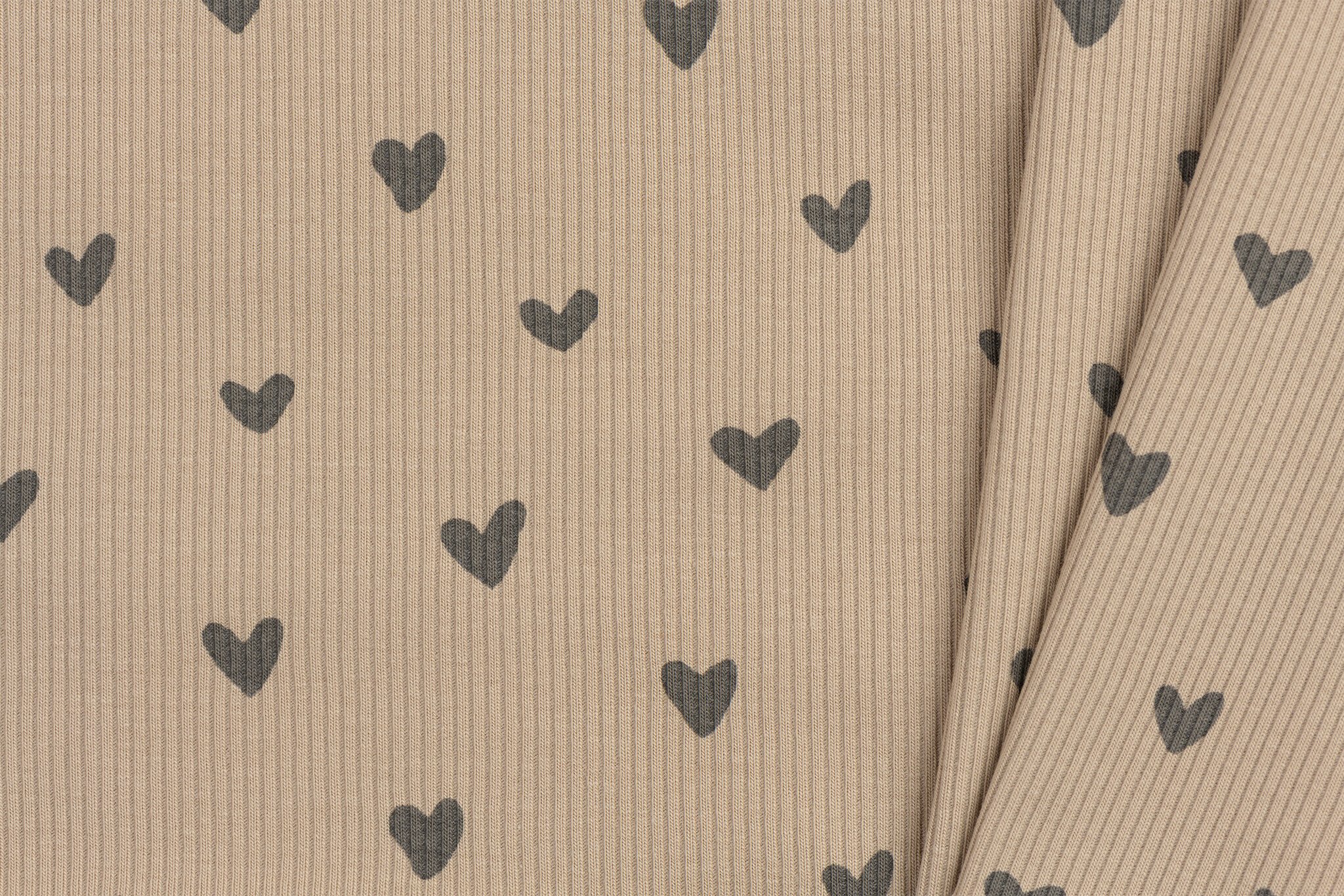 Rib Jersey Stof Hartjes Donker Beige – Comfortabel & Oeko-Tex