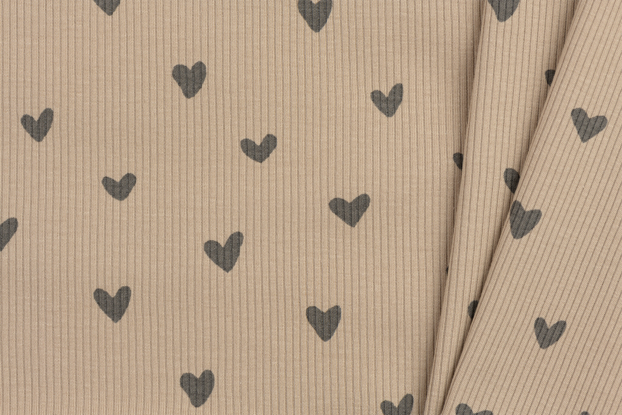 Rib Jersey Stof Hartjes Donker Beige – Comfortabel & Oeko-Tex