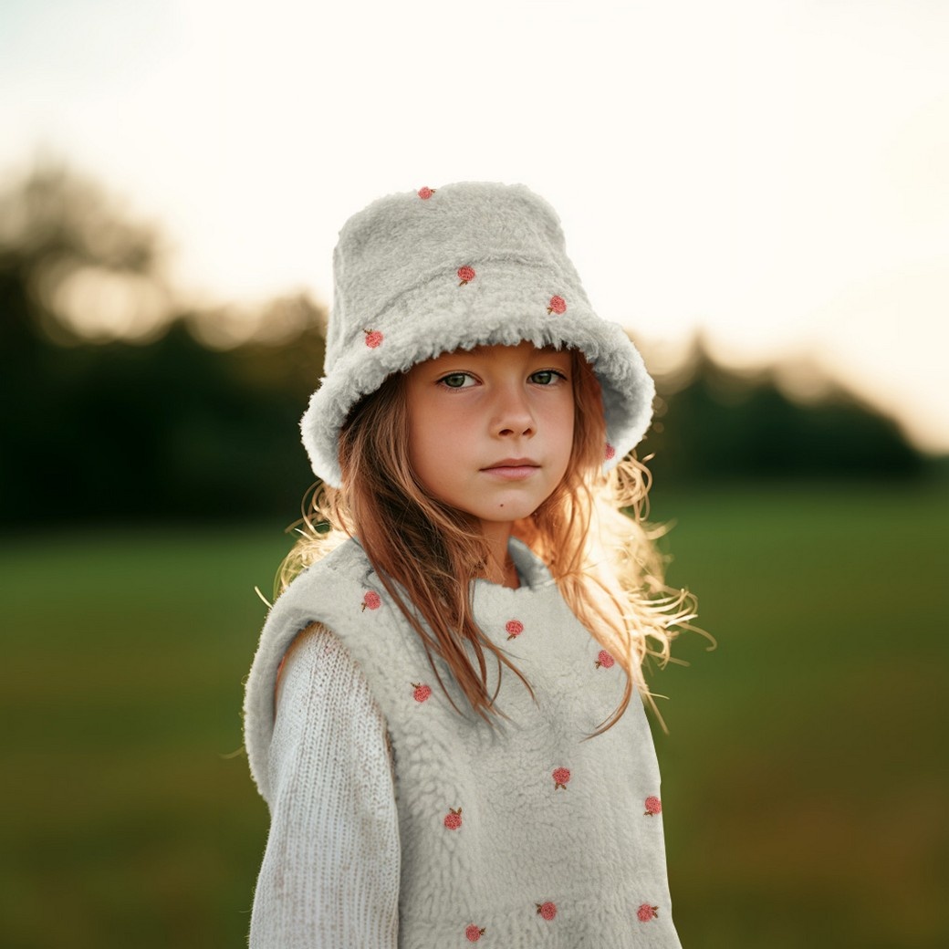 Teddy Stof Embroidery Perzikjes Ecru – Zacht, Warm & Schattig