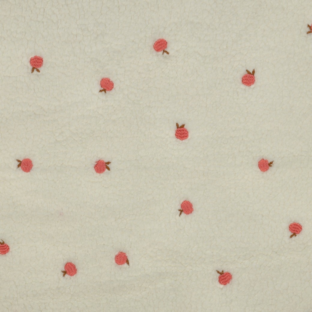 Teddy Stof Embroidery Perzikjes Ecru – Zacht, Warm & Schattig