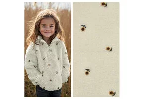 Teddy Stof Embroidery Zonnebloemen – Ecru