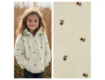 Teddy Stof Embroidery Zonnebloemen – Ecru