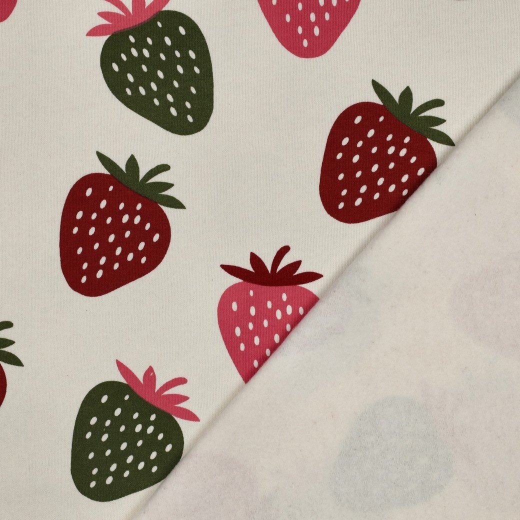 Jogging Stof Aardbeien – Ecru – Zacht & Perfect voor Kids