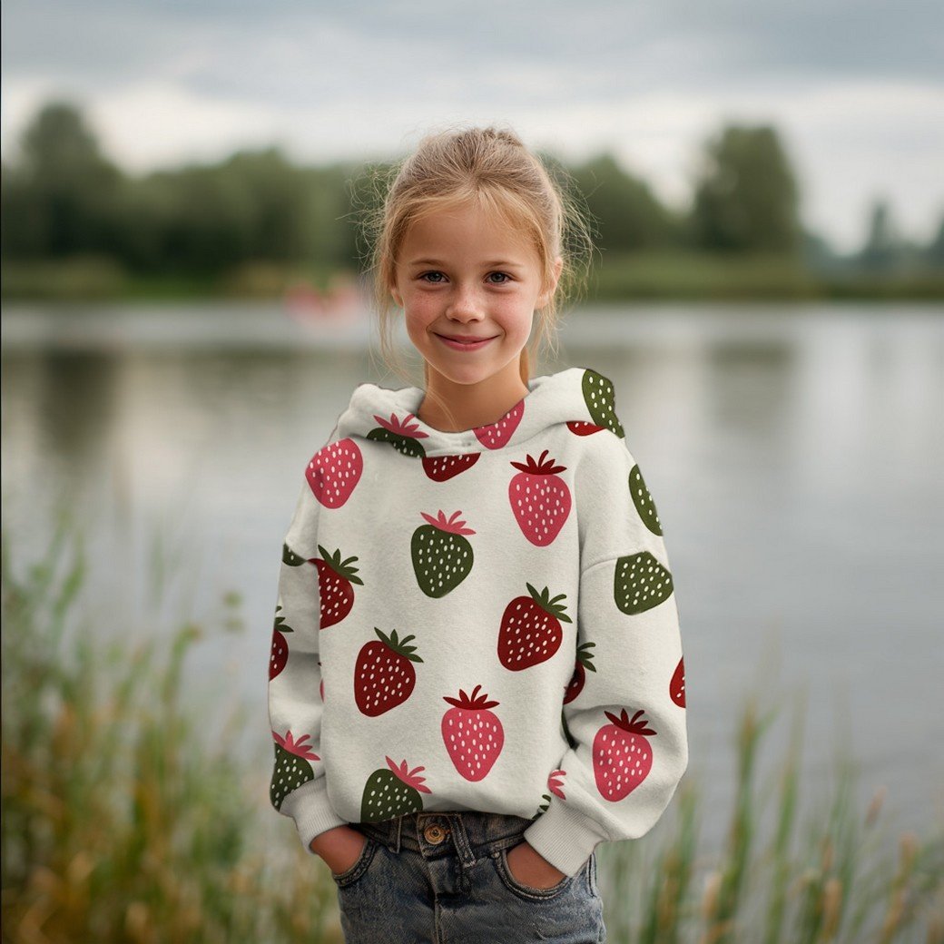 Jogging Stof Aardbeien – Ecru – Zacht & Perfect voor Kids