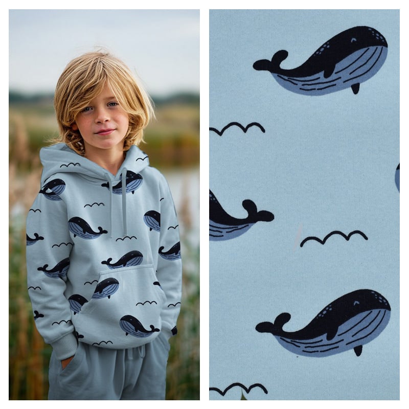 Jogging Stof Walvissen – Blauw – Zacht & Perfect voor Kids