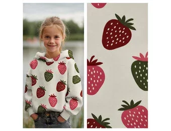 Jogging Stof Aardbeien – Ecru