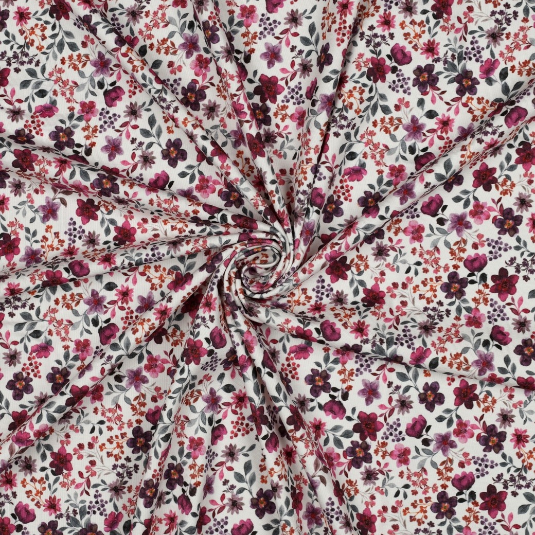 Organic Jersey Fuchsia Bloemenmix – Vrolijk, Trendy & Biologisch