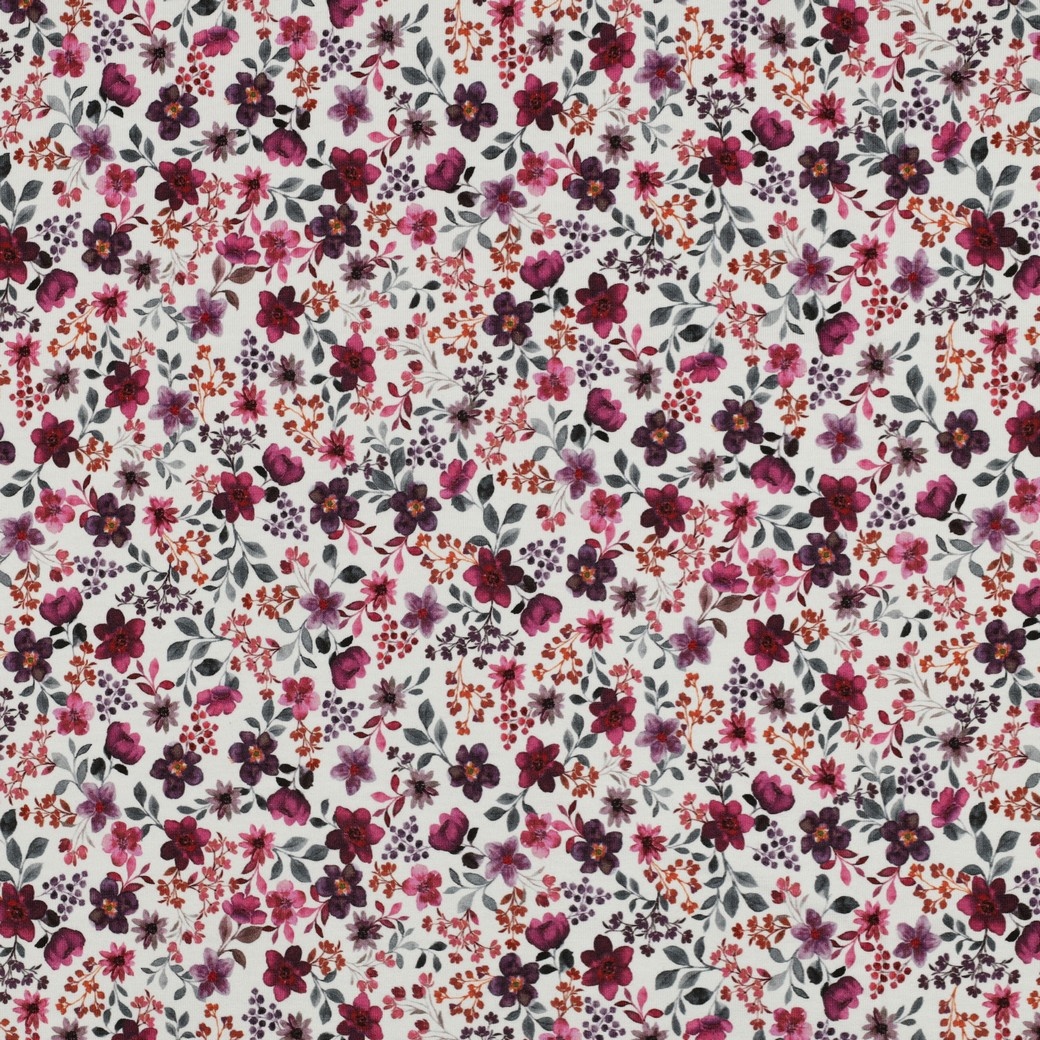 Organic Jersey Fuchsia Bloemenmix – Vrolijk, Trendy & Biologisch