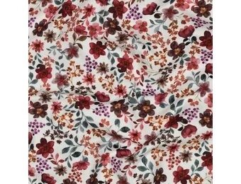 Organic Jersey Katoen Stof Digitale Print – Bordeaux Bloemenmix