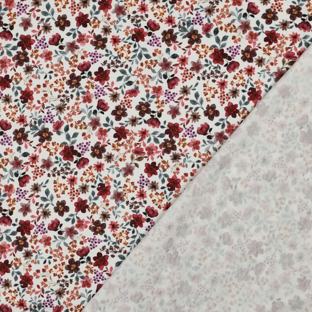 Organic Jersey Bordeaux Bloemenmix – Warm, Trendy & Biologisch