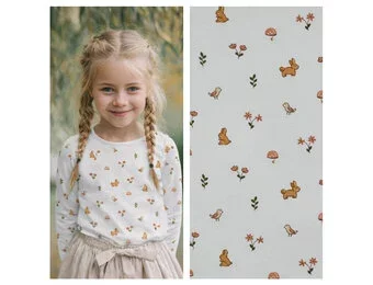 Organic Jersey Katoen Stof Digitale Print – Konijntjes