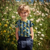 Jersey Katoen Fruit Petrol – Vrolijk, Zacht & Comfortabel