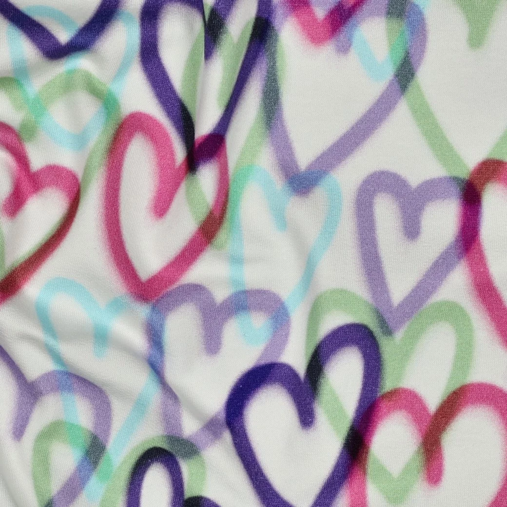 Sweat Stof Digitale Print Harten Wit – Zacht & Speels