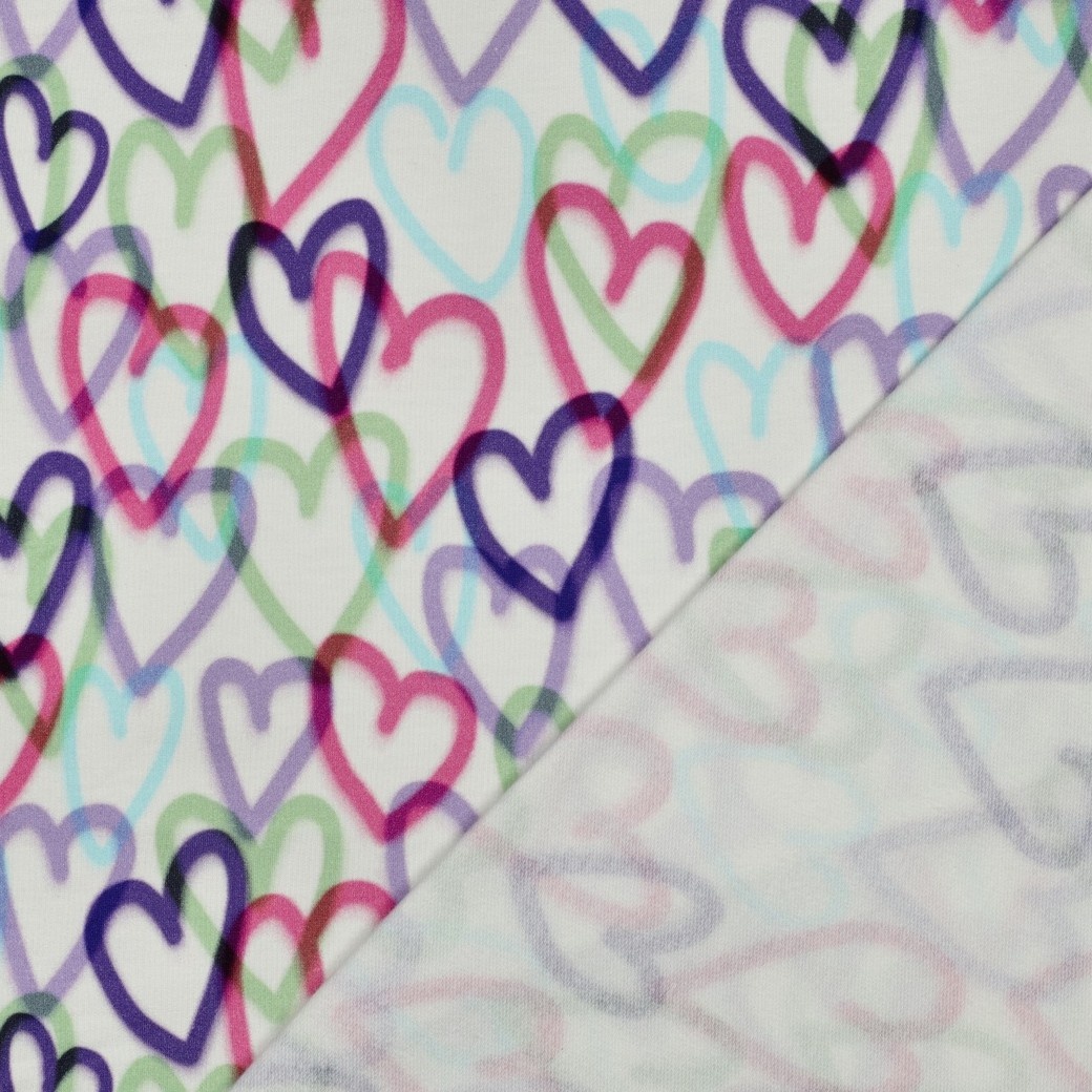 Sweat Stof Digitale Print Harten Wit – Zacht & Speels