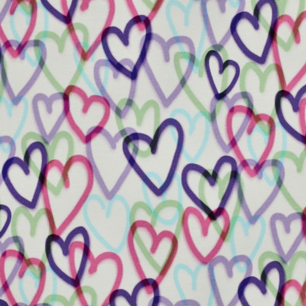 Sweat Stof Digitale Print Harten Wit – Zacht & Speels