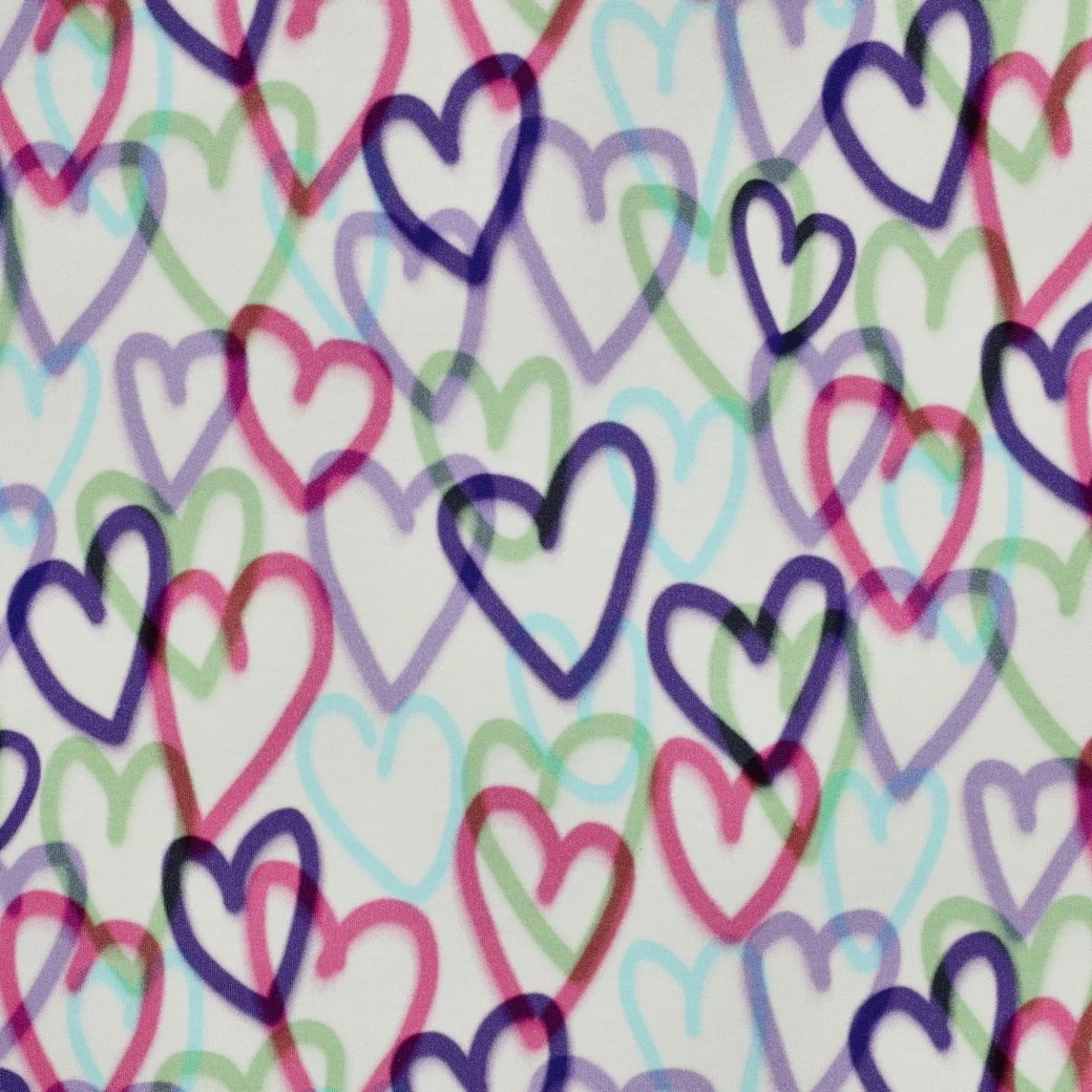 Sweat Stof Digitale Print Harten Wit – Zacht & Speels