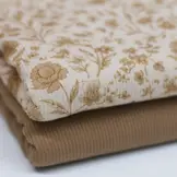 Rib Jersey Stof Beige Vintage Bloem – Tijdloos & Elegant