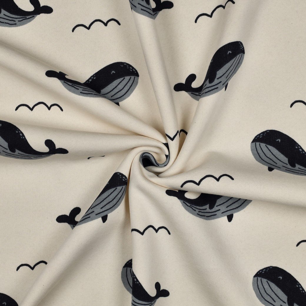 Jogging Stof Walvissen – Ecru – Zacht & Perfect voor Kids